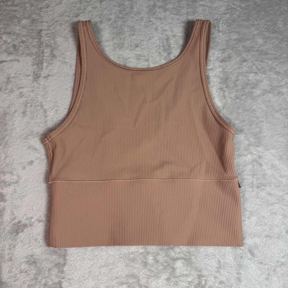 Lululemon Womens 4 Cropped Tank Top Tan Ribbed Activewear Slim Fit Taupe Pink